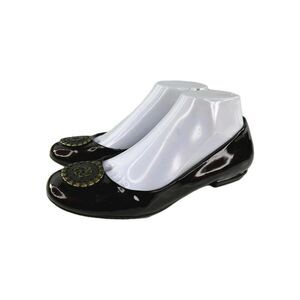 Jack Rogers Patent Leather Emblem Flats US 7 Dark Brown Medallion Slip-On Shoes